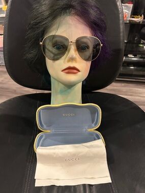 Gucci Gold Metal Aviator Sunglasses with Brown Lenses GG0138S